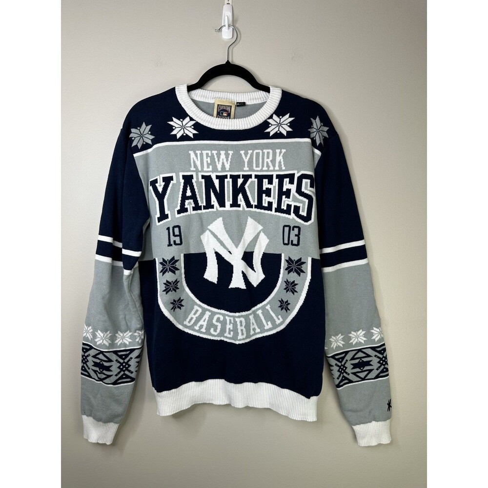 MLB New York NY Yankee Knit Sweater Men Large Cooperstown Retro Baseball Holiday